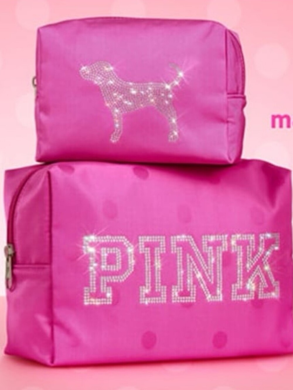 PINK/Victoria's Secret-Cosmetic Bag Set with BLING Rhinestones NWT